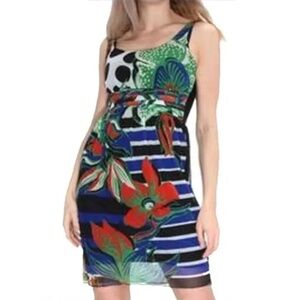 Desigual Dress Floral Tulip Polka-Dot Breezy Lace Tiered Layered Sleeveless